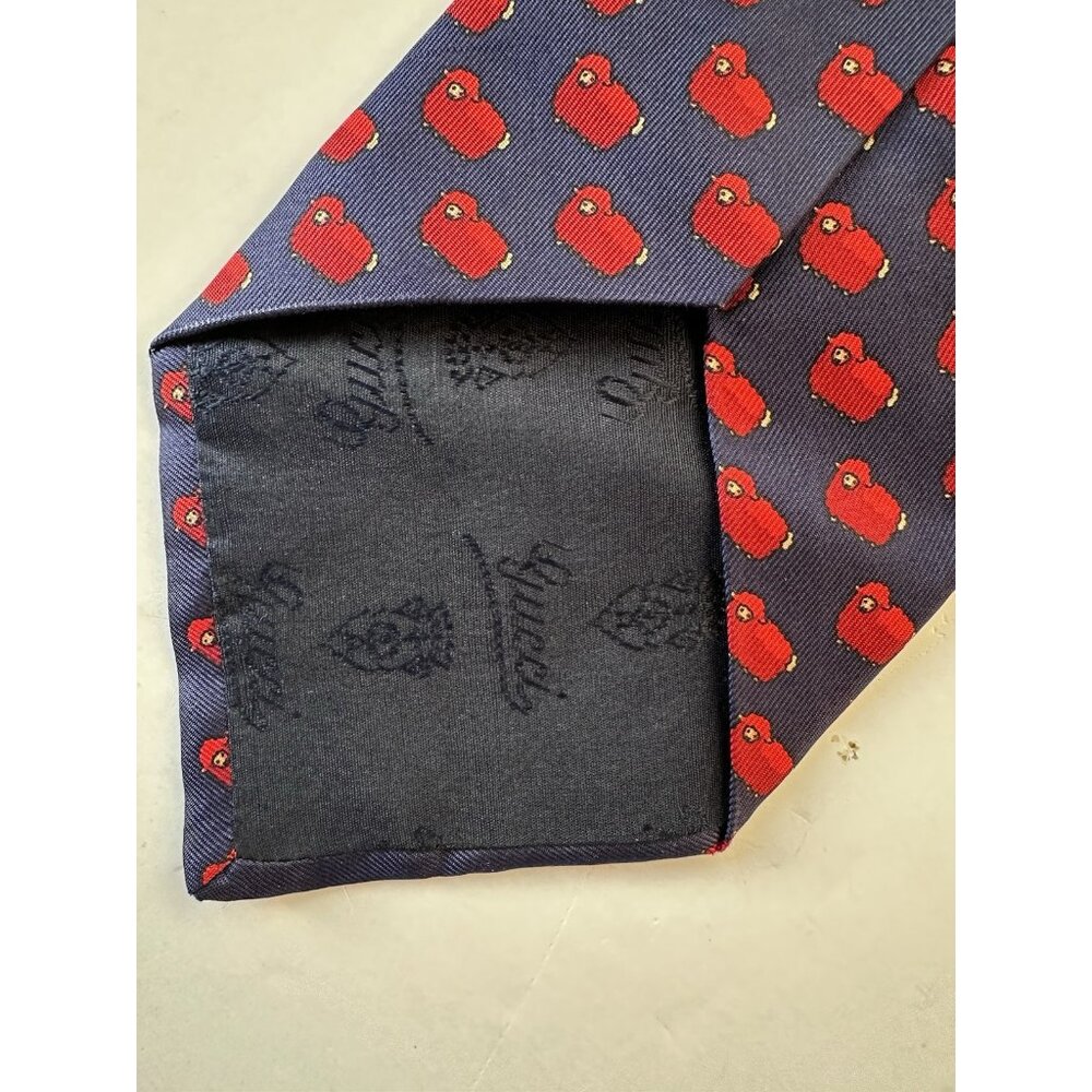 Gucci Silk Neck Tie Blue Red Sheep - Picture 5 of 6